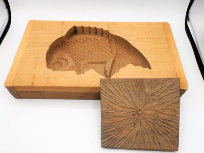 Set of 2 WAGASHI Kashigata Japanese Sweets Pastry Cake Wooden Mold Vintage Rare
