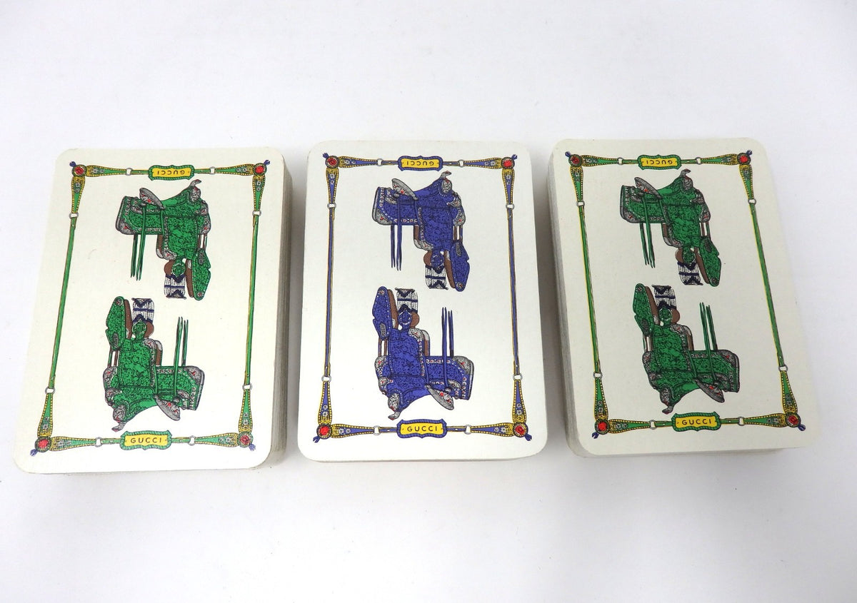 OLD GUCCI Sherry Line Vintage Leather Case 3 Decks Playing Cards & Score Rare