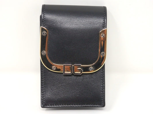 Dolce & Gabbana DG Logo Black Leather Cigarette Case Gold Tone Box Card Rare JPN