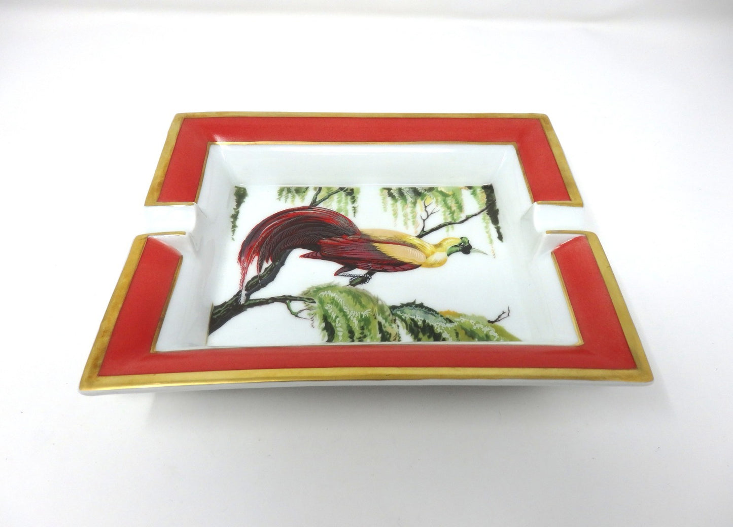 HERMES Ashtray Porcelain Exotic Bird Motif Interior Tableware Plate Gift Boxed