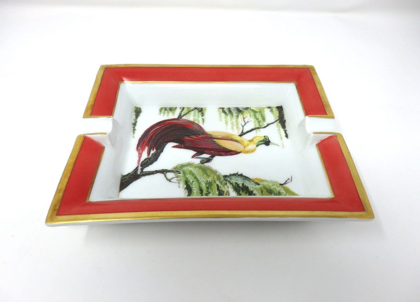HERMES Ashtray Porcelain Exotic Bird Motif Interior Tableware Plate Gift Boxed