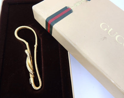 GUCCI Vintage GG Interlocking Gold Twist Motif Key Chain Holder Ring Charm Boxed