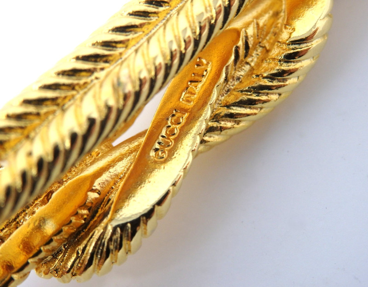 GUCCI Vintage GG Interlocking Gold Twist Motif Key Chain Holder Ring Charm Boxed