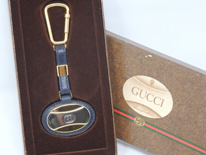 GUCCI Vintage G Logo Interlocking Silver Gold Key Chain Holder Ring Charm Box BK