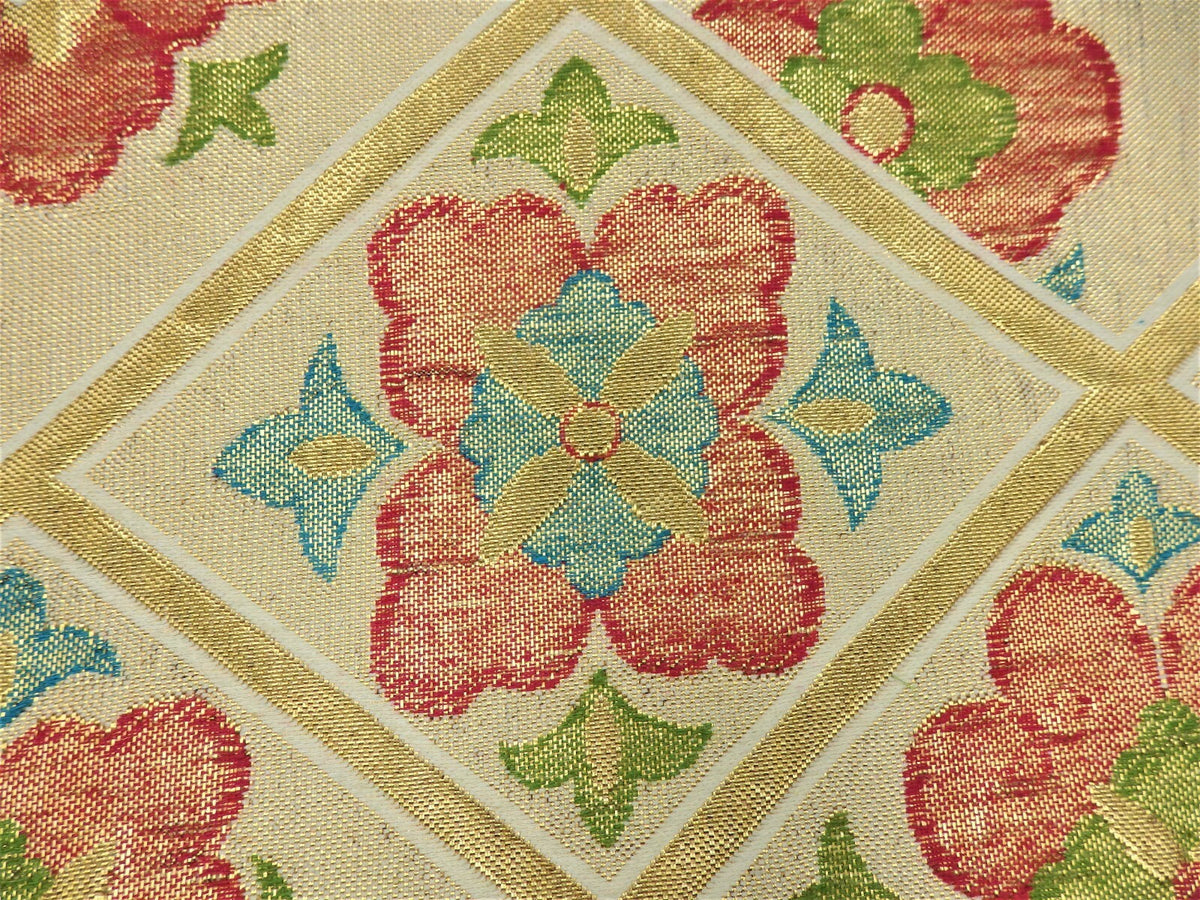 FUKURO OBI SILK Champagne Gold Flower design KIMONO Vintage Antique Japan beauty