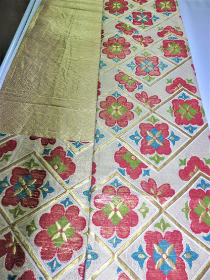 FUKURO OBI SILK Champagne Gold Flower design KIMONO Vintage Antique Japan beauty