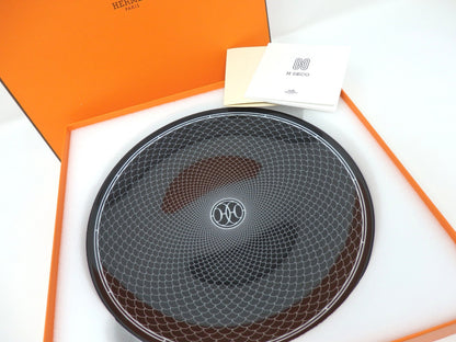 HERMES H Deco Porcelain Plate Black 21.5cm Tableware Dish w/ Box Made in France