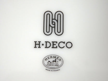 HERMES H Deco Porcelain Plate Black 21.5cm Tableware Dish w/ Box Made in France