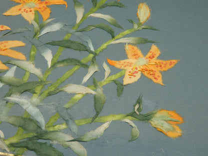 Japanese Paper Washi Chigiri-e Hari-e Handmade Shikishi Art "Golden‐rayed Lily”
