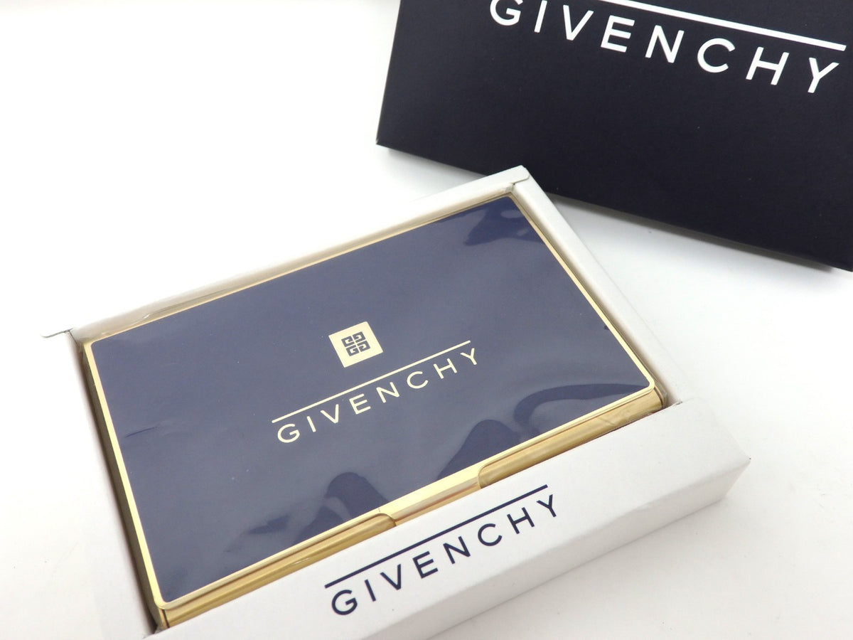 GIVENCHY Logo Card Case Holder Metal Navy × Gold with Box Unused Mint Classic