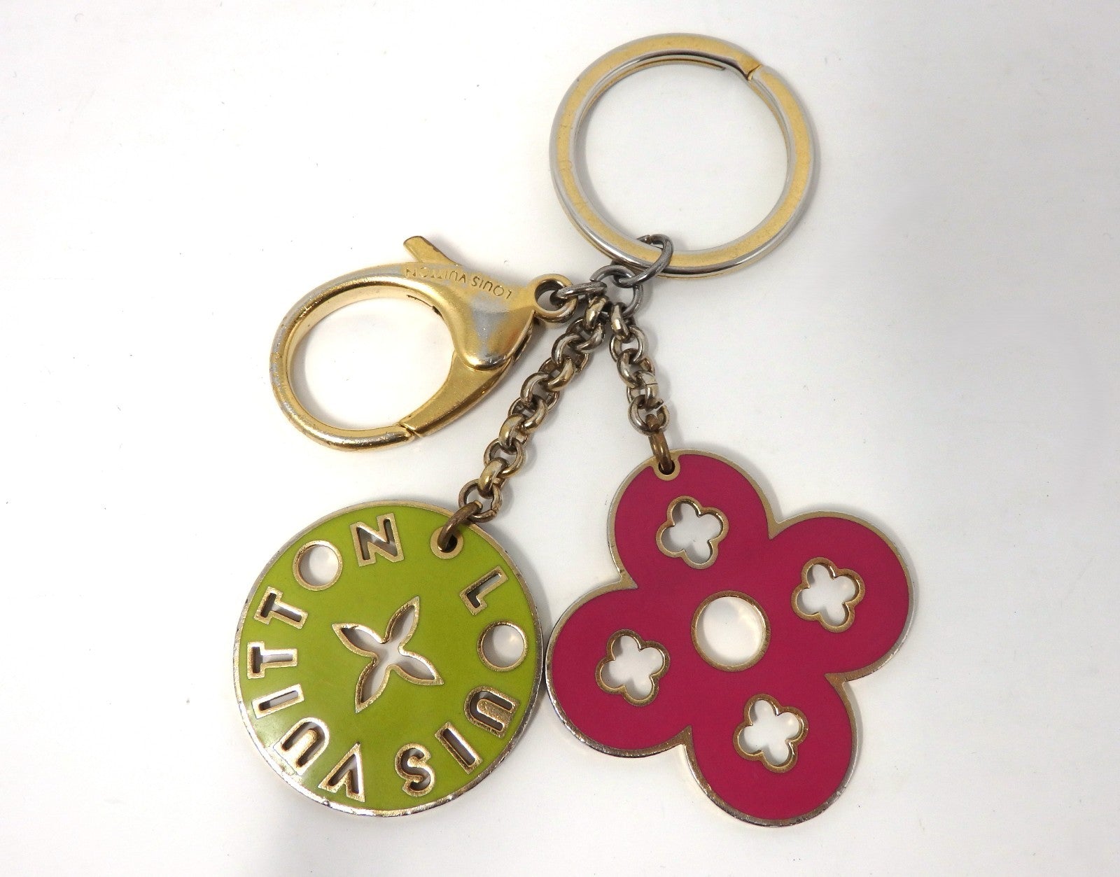 LOUIS VUITTON Porte Cles Looping Flower Bag Charm Key Ring Chain Pink Green Box