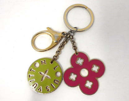 LOUIS VUITTON Porte Cles Looping Flower Bag Charm Key Ring Chain Pink Green Box