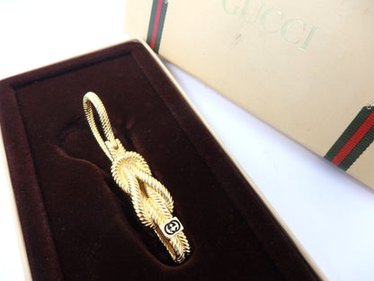 GUCCI Vintage GG Interlocking Gold Twist Motif Key Chain Holder Ring Charm Boxed