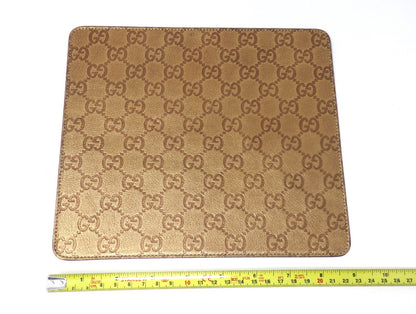 GUCCI Ssima GG Monogram Logo Leather Mouse Pad Gold color Boxed Authe Mint Gift