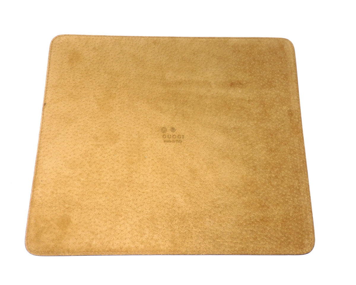 GUCCI Ssima GG Monogram Logo Leather Mouse Pad Gold color Boxed Authe Mint Gift