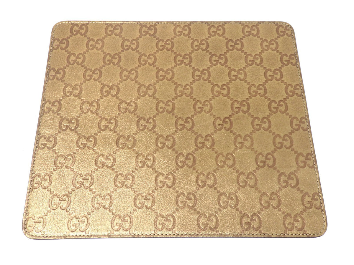 GUCCI Ssima GG Monogram Logo Leather Mouse Pad Gold color Boxed Authe Mint Gift