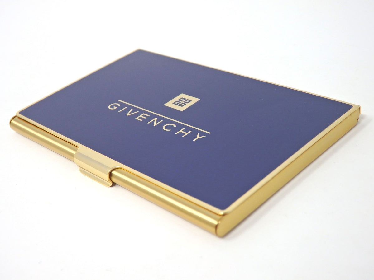 GIVENCHY Logo Card Case Holder Metal Navy × Gold with Box Unused Mint Classic