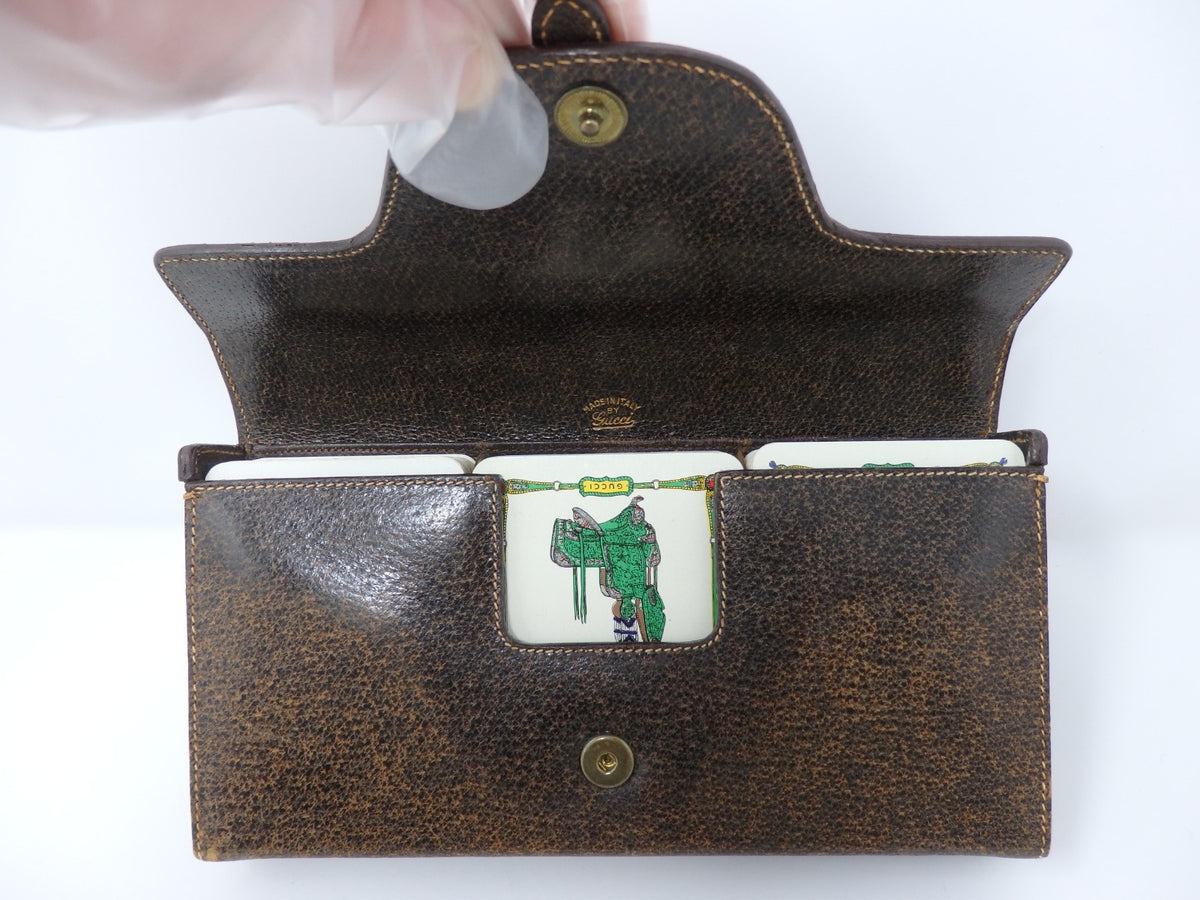 OLD GUCCI Sherry Line Vintage Leather Case 3 Decks Playing Cards & Score Rare