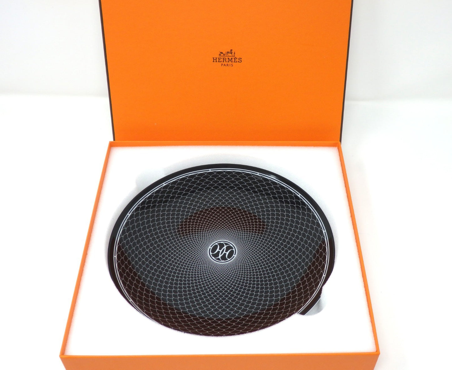 HERMES H Deco Porcelain Plate Black 21.5cm Tableware Dish w/ Box Made in France