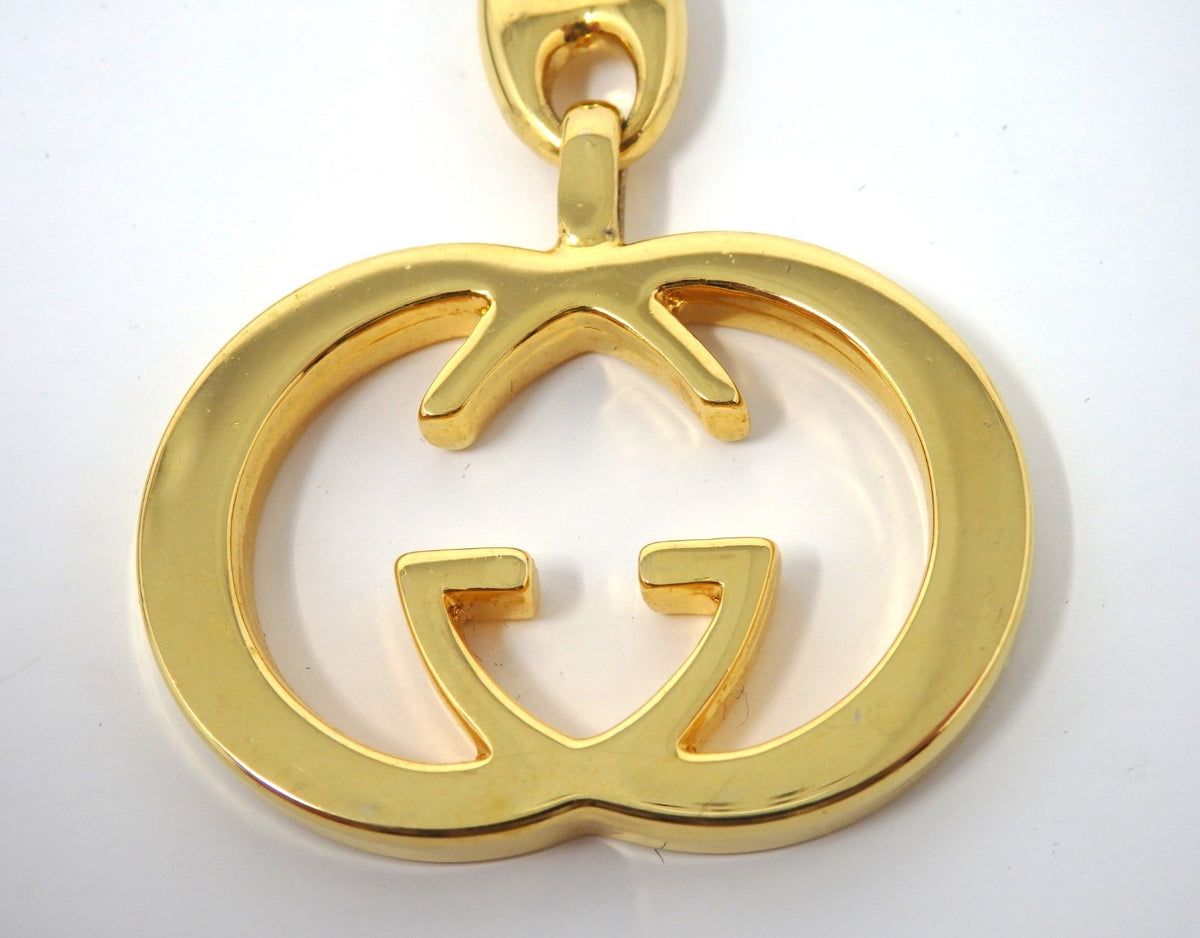 GUCCI Vintage Interlocking GG Logo Gold Keychain Key Holder Ring Charm Box Italy