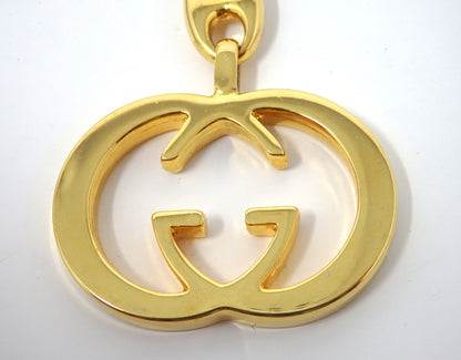 GUCCI Vintage Interlocking GG Logo Gold Keychain Key Holder Ring Charm Box Italy