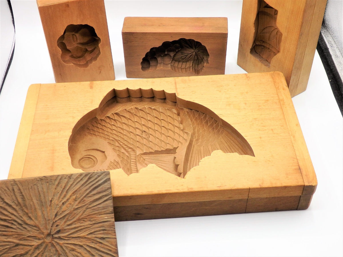 Set of 5 WAGASHI Kashigata Japanese Sweets Pastry Cake Wooden Mold Rare Design
