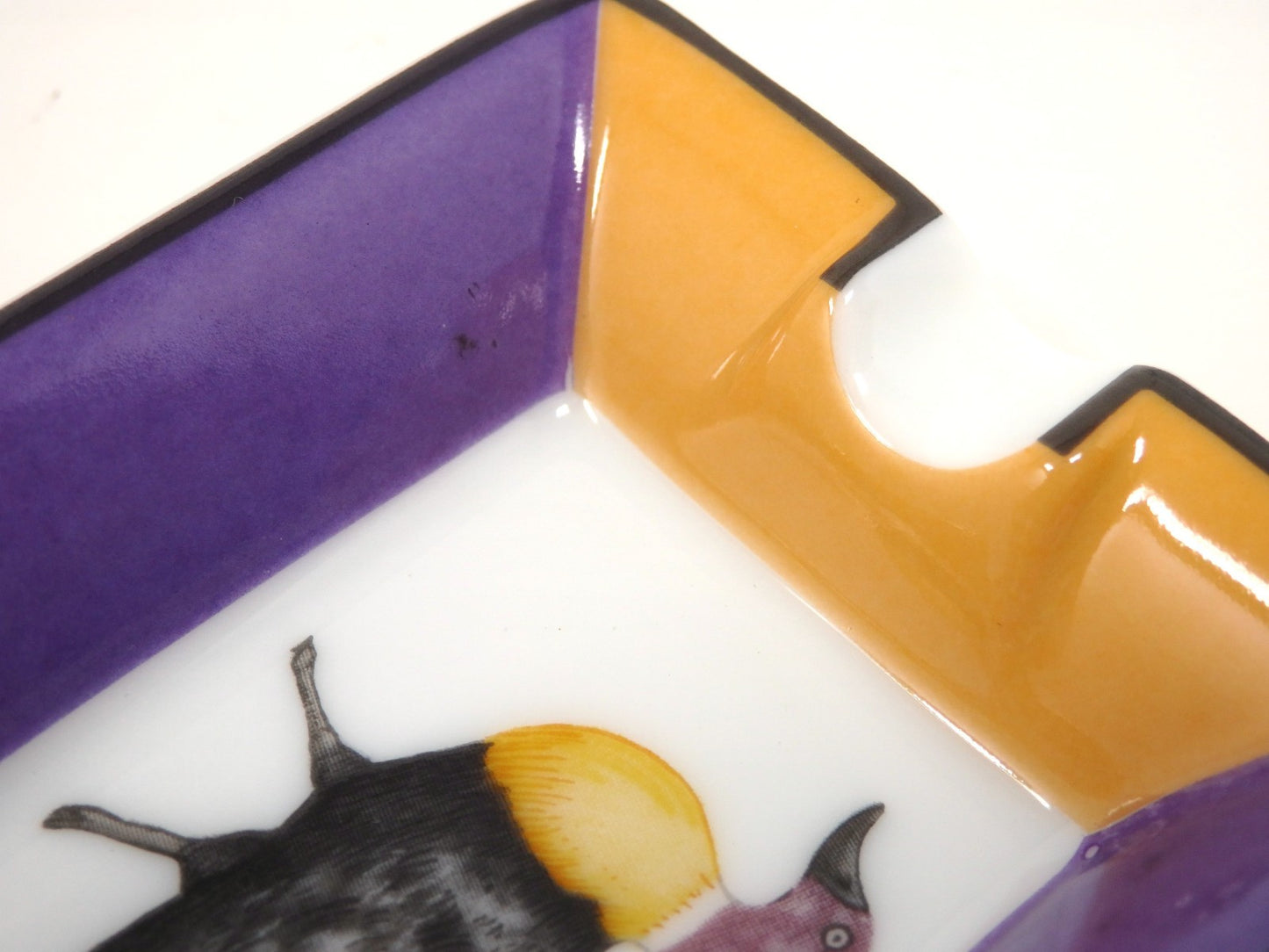 HERMES Mini Ashtray Set 4 Plate Change Tray Bird Pattern Porcelain Interior Box