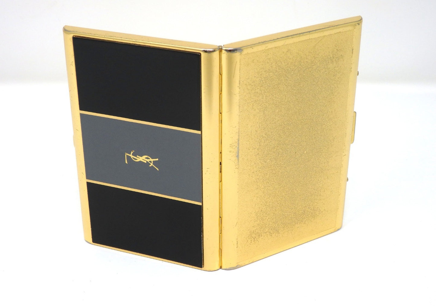YVES SAINT LAURENT YSL Logo Vintage Cigarette Holder Card Case Gold Black Gray