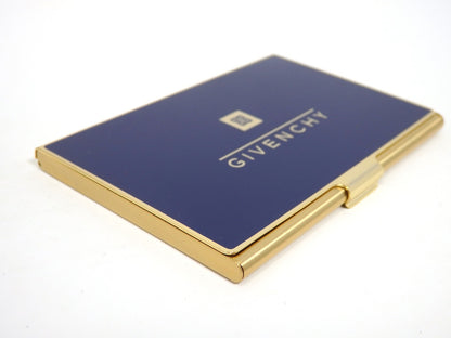 GIVENCHY Logo Card Case Holder Metal Navy × Gold with Box Unused Mint Classic