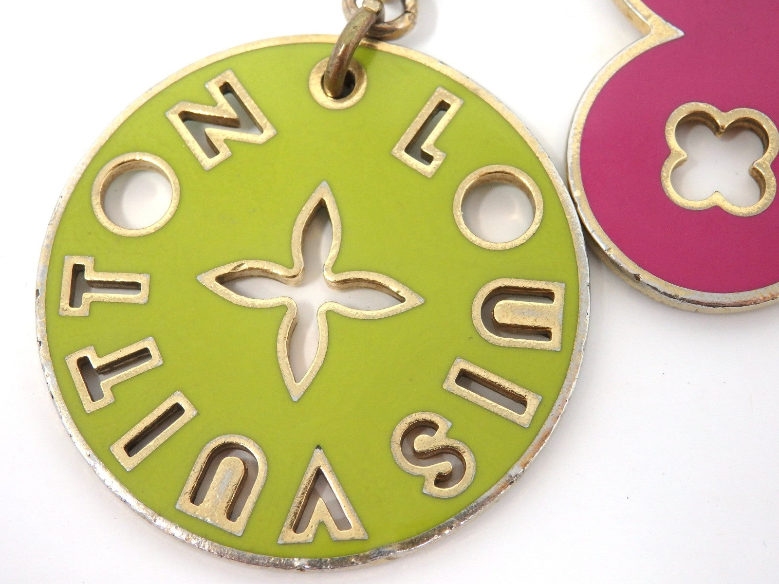 LOUIS VUITTON Porte Cles Looping Flower Bag Charm Key Ring Chain Pink Green Box