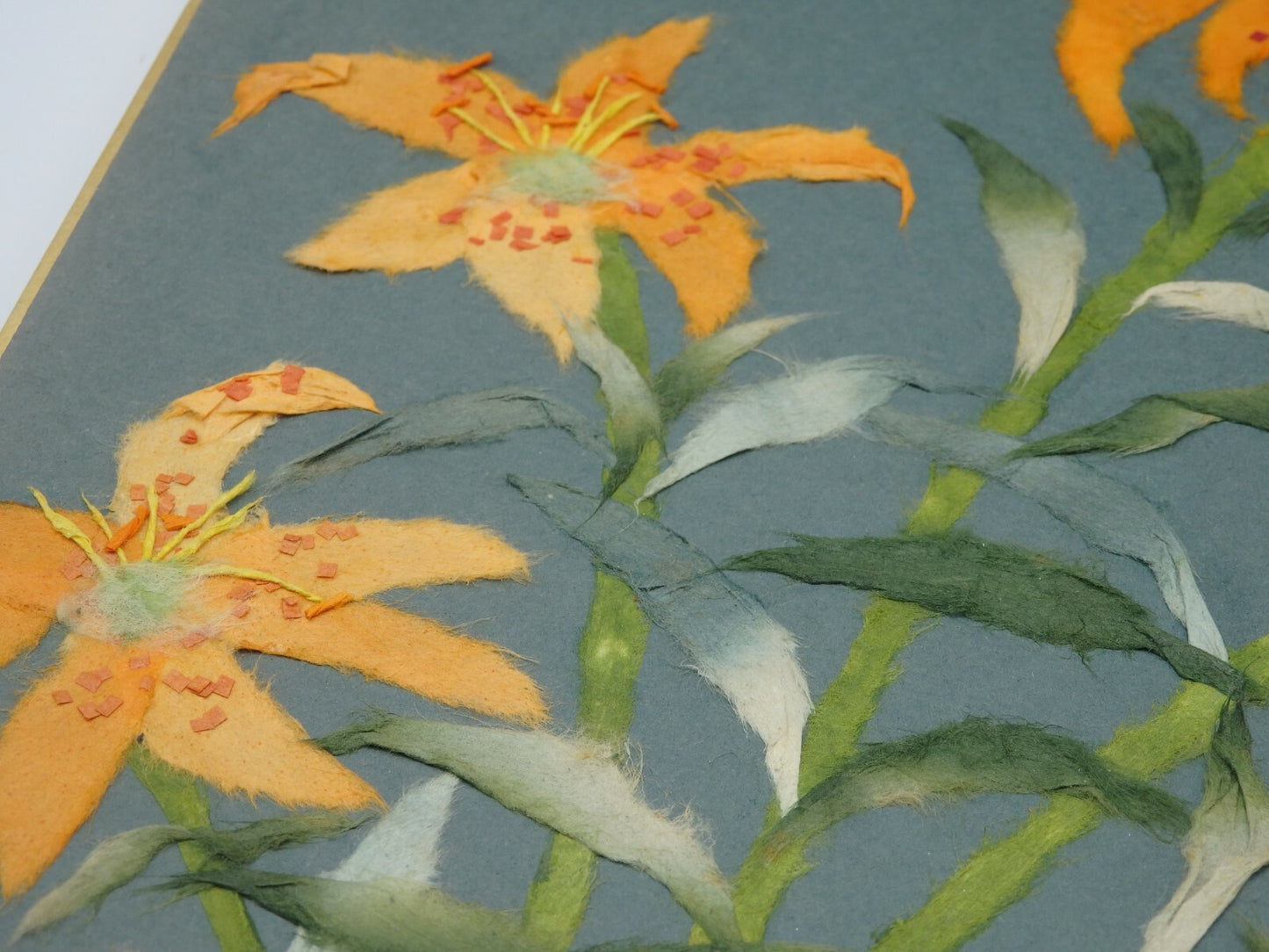 Japanese Paper Washi Chigiri-e Hari-e Handmade Shikishi Art "Golden‐rayed Lily”
