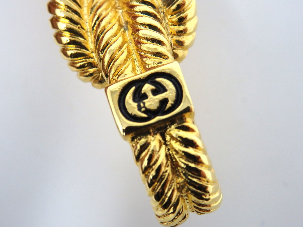 GUCCI Vintage GG Interlocking Gold Twist Motif Key Chain Holder Ring Charm Boxed