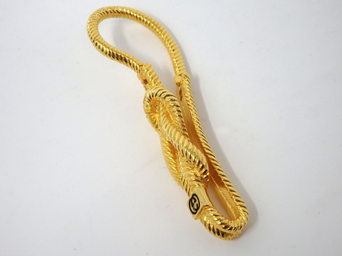 GUCCI Vintage GG Interlocking Gold Twist Motif Key Chain Holder Ring Charm Boxed