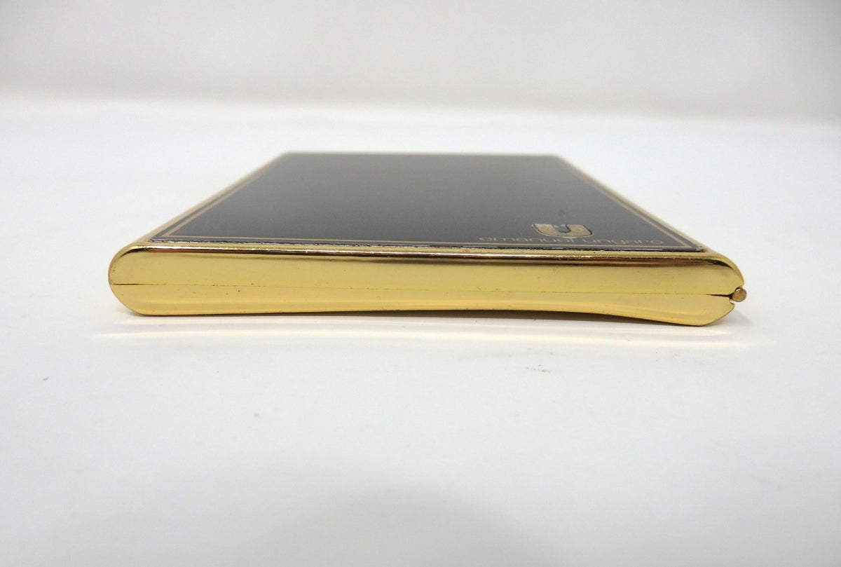 Emanuel Ungaro Cigarette Holder Card Case Metal Black Gold Classic Simple Rare