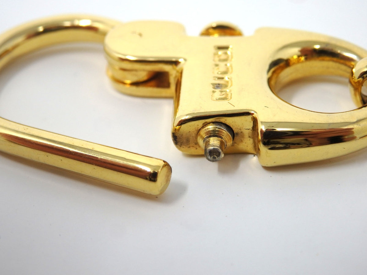 GUCCI Vintage Interlocking GG Logo Gold Keychain Key Holder Ring Charm Box Italy