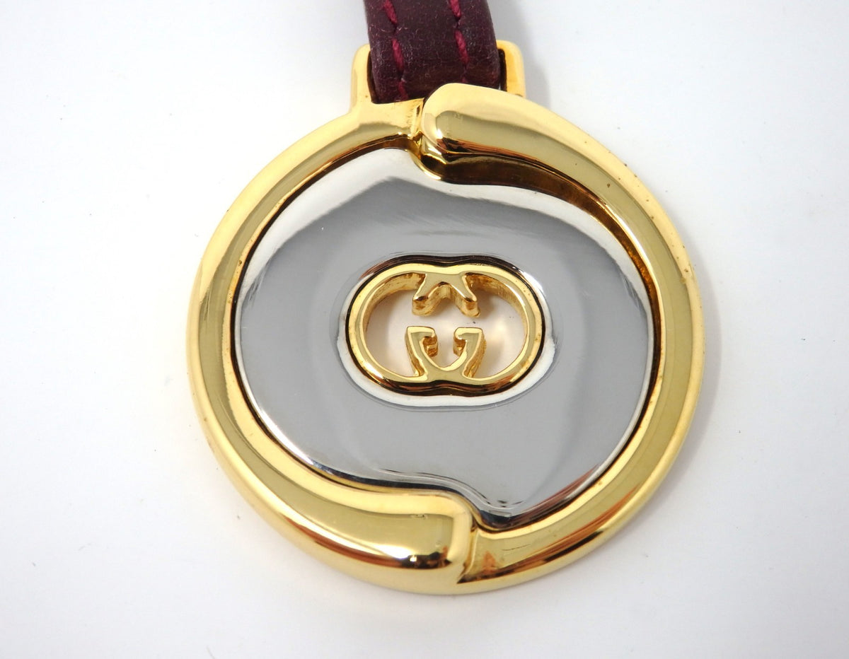 GUCCI Vintage GG Logo Interlocking Silver Gold Key Chain Holder Ring Charm Boxed