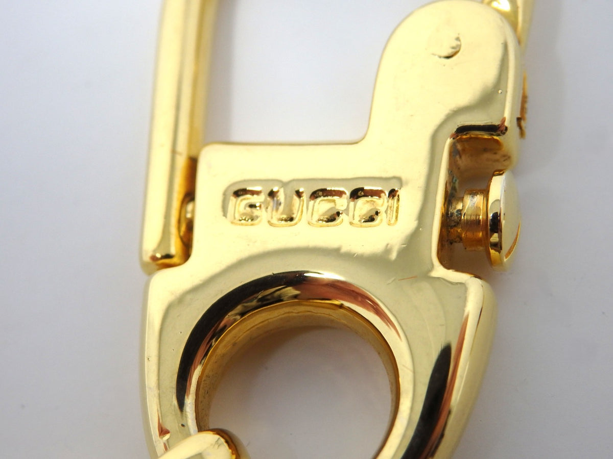GUCCI Vintage Interlocking GG Logo Gold Keychain Key Holder Ring Charm Box Italy