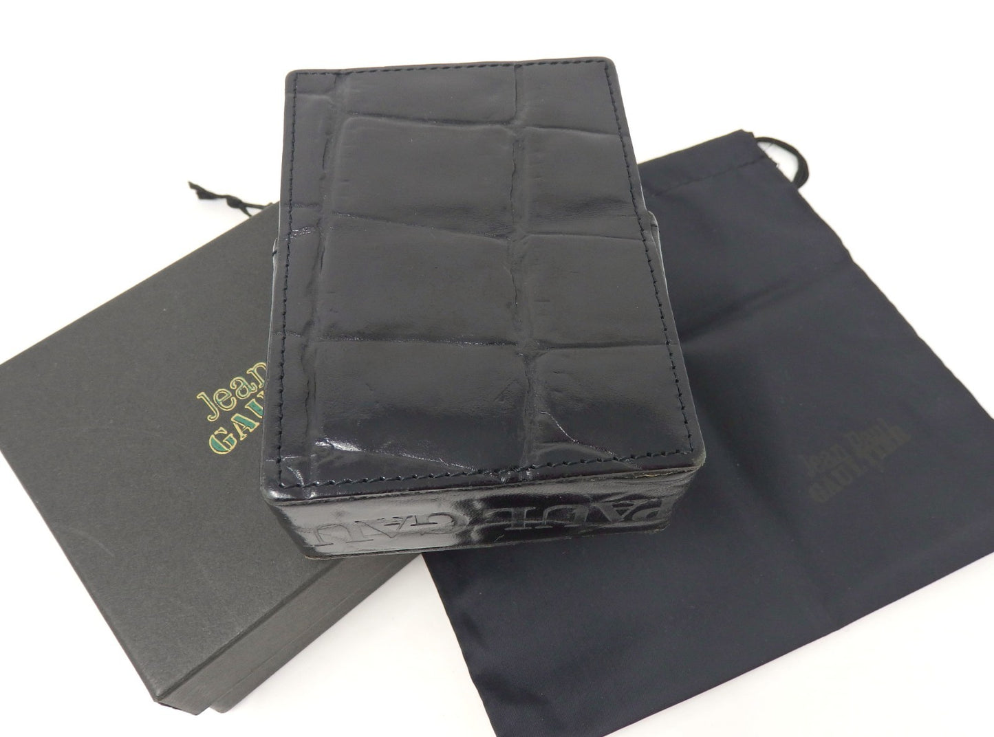 Jean Paul Gaultier Cigarette Case Black Croc Embossed Leather w/ Box Pouch RARE!