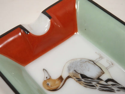 HERMES Mini Ashtray Set 4 Plate Change Tray Bird Pattern Porcelain Interior Box