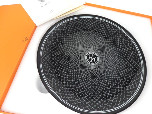 HERMES H Deco Porcelain Plate Black 21.5cm Tableware Dish w/ Box Made in France