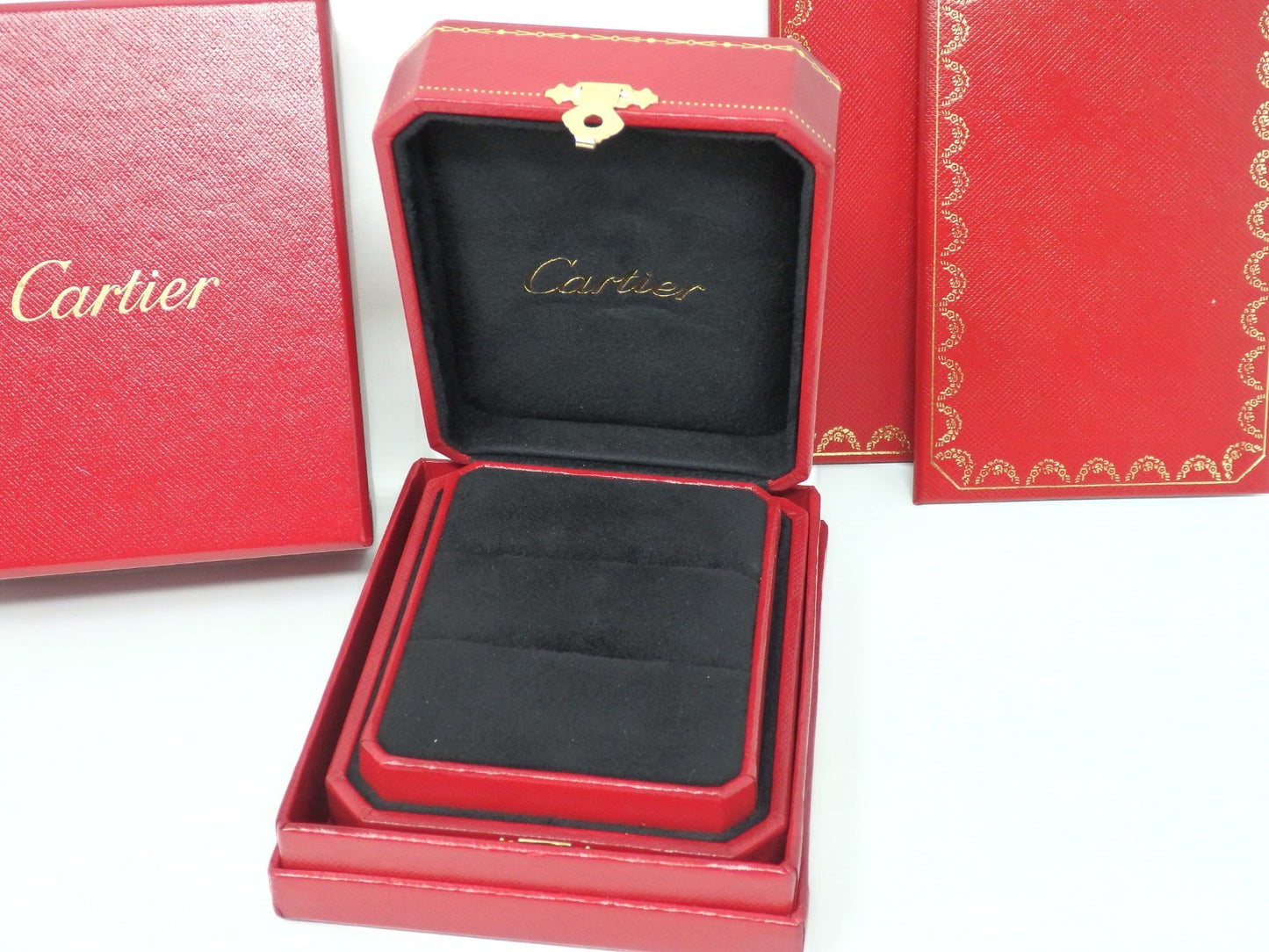 Cartier Double Wedding Band Pair Ring Presentation Box Red Empty w/ 2 Holders