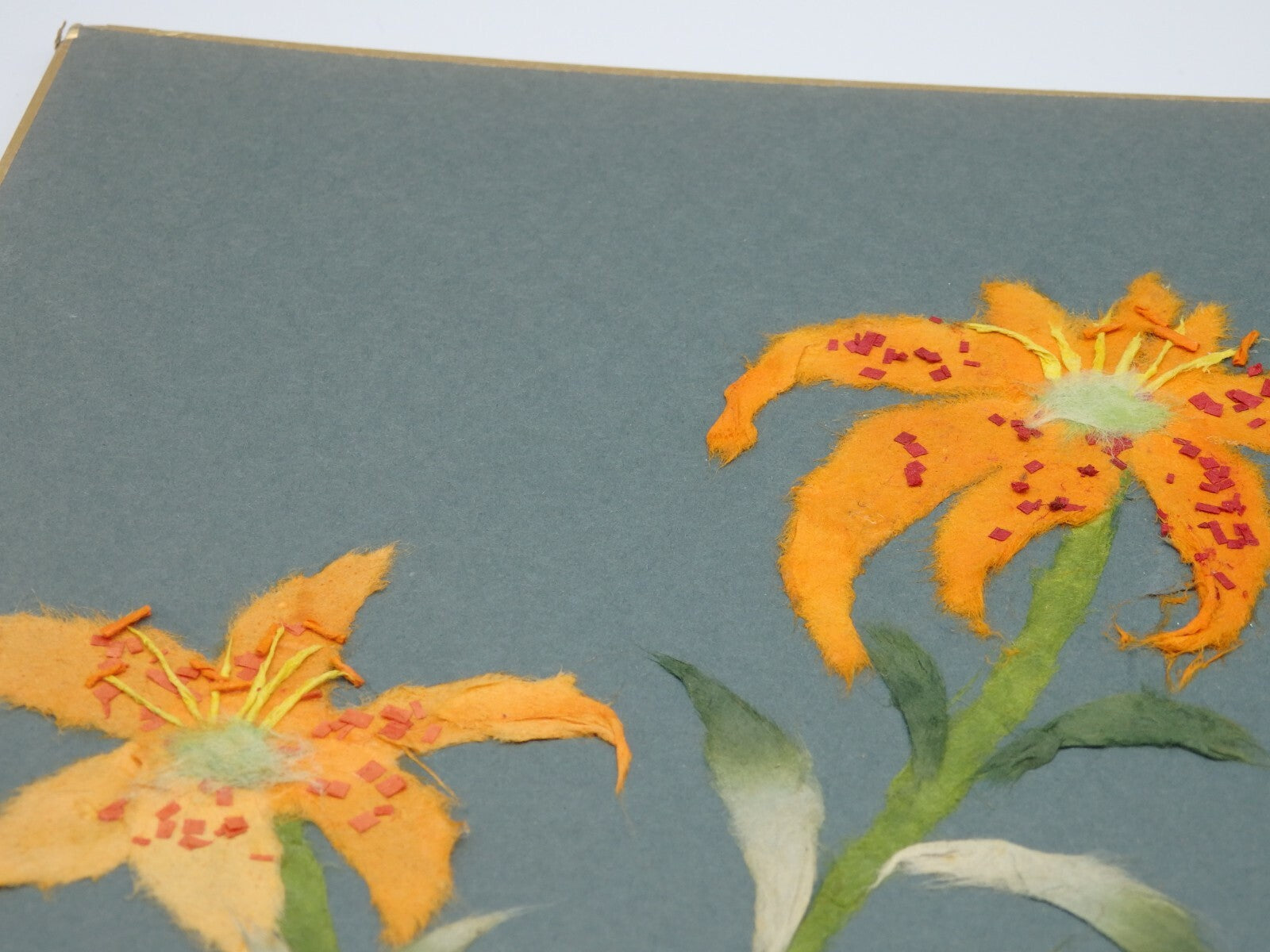 Japanese Paper Washi Chigiri-e Hari-e Handmade Shikishi Art "Golden‐rayed Lily”