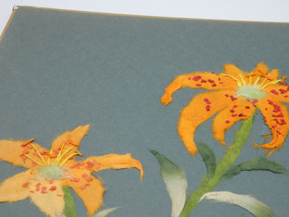Japanese Paper Washi Chigiri-e Hari-e Handmade Shikishi Art "Golden‐rayed Lily”
